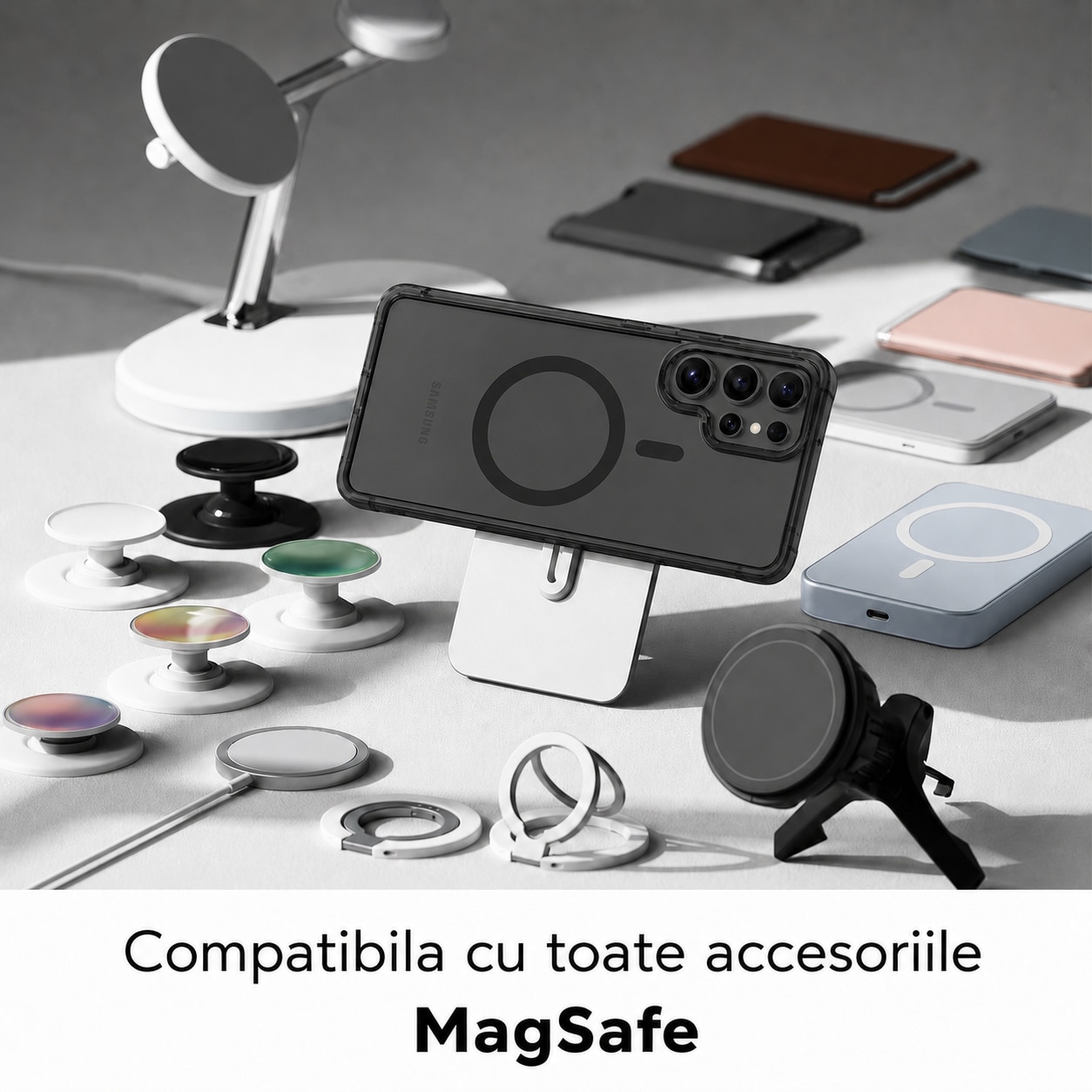 Husa pentru Samsung Galaxy S26 Ultra, MagSafe, Incarcare Wireless, Protectie Camera, Ultra Slim, Anti-Soc, Spate PC + Margini TPU, Negru Transparent