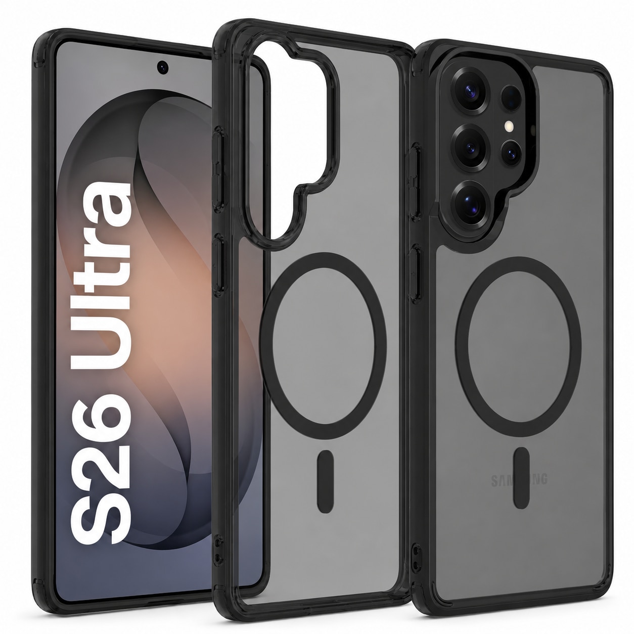 Husa pentru Samsung Galaxy S26 Ultra, MagSafe, Incarcare Wireless, Protectie Camera, Ultra Slim, Anti-Soc, Spate PC + Margini TPU, Negru Transparent