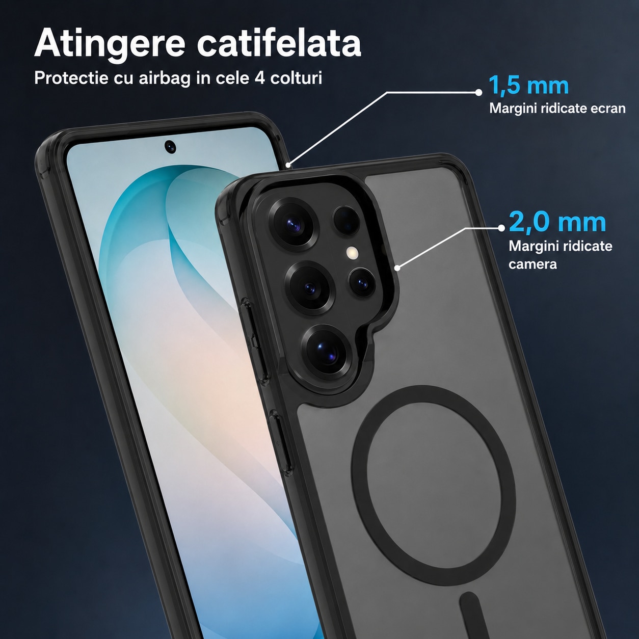 Husa pentru Samsung Galaxy S26 Ultra, MagSafe, Incarcare Wireless, Protectie Camera, Ultra Slim, Anti-Soc, Spate PC + Margini TPU, Negru Transparent