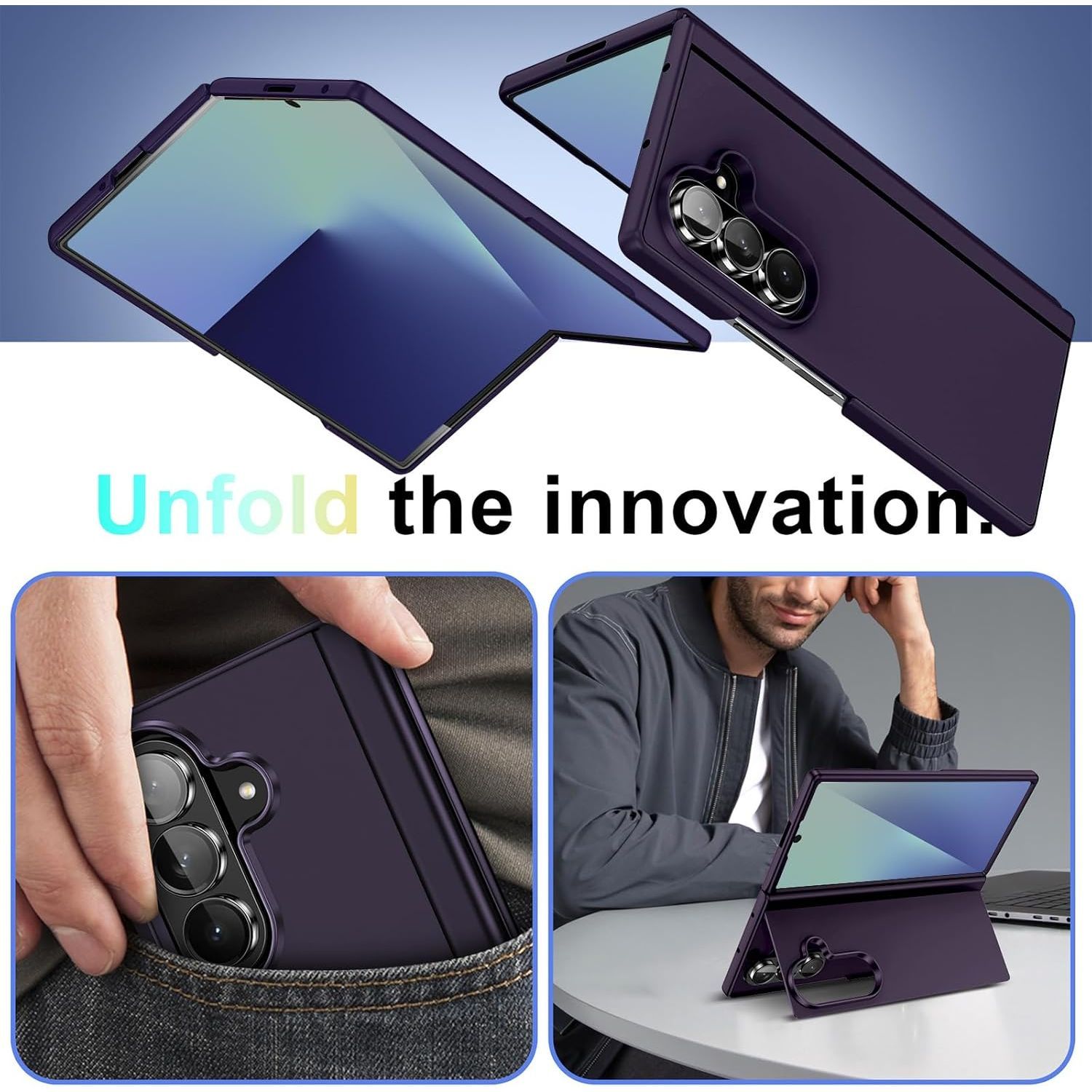 Husa telefon Compatibila Samsung Galaxy Z Fold7, cu Suport Invizibil, Antisoc, Mov