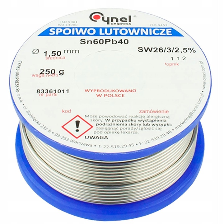 Калаена тел Cynel 1,5мм 250г Sn60Pb40, за електроника
