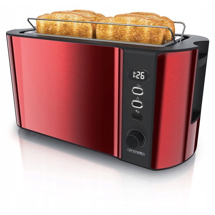 Prajitor de paine Arendo, 4 felii, functie de dezghetare, rosu, 1500W, 19,5x38,5x19cm