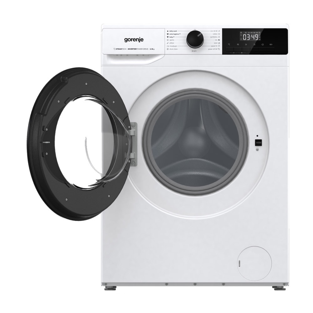Masina de spalat rufe Gorenje WNHPI94A1PS, PowerDrive Inverter, SteamTech, Adaugare rufe, Drum Clean, AquaStop, 9 kg, 1400 rpm, Clasa A, Alba