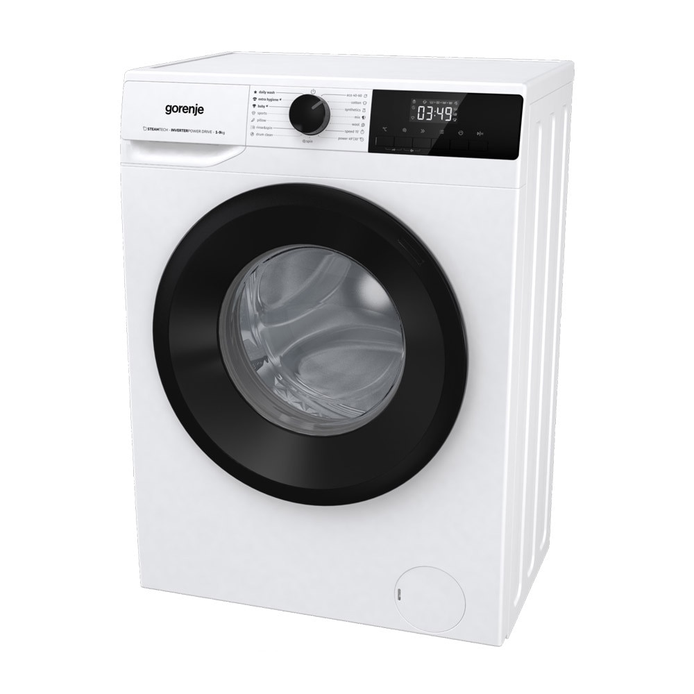 Masina de spalat rufe Gorenje WNHPI94A1PS, PowerDrive Inverter, SteamTech, Adaugare rufe, Drum Clean, AquaStop, 9 kg, 1400 rpm, Clasa A, Alba