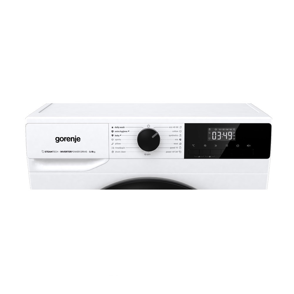 Masina de spalat rufe Gorenje WNHPI94A1PS, PowerDrive Inverter, SteamTech, Adaugare rufe, Drum Clean, AquaStop, 9 kg, 1400 rpm, Clasa A, Alba