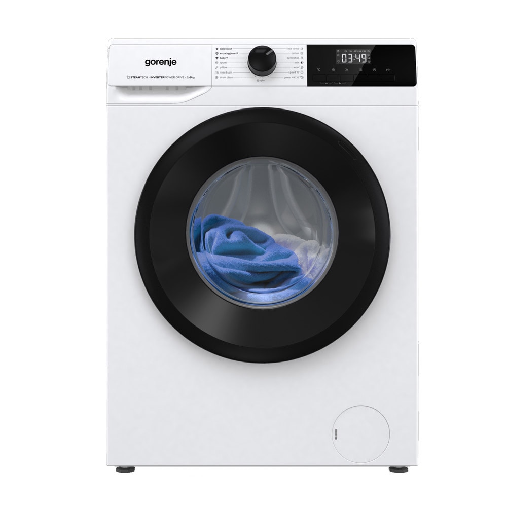Masina de spalat rufe Gorenje WNHPI94A1PS, PowerDrive Inverter, SteamTech, Adaugare rufe, Drum Clean, AquaStop, 9 kg, 1400 rpm, Clasa A, Alba