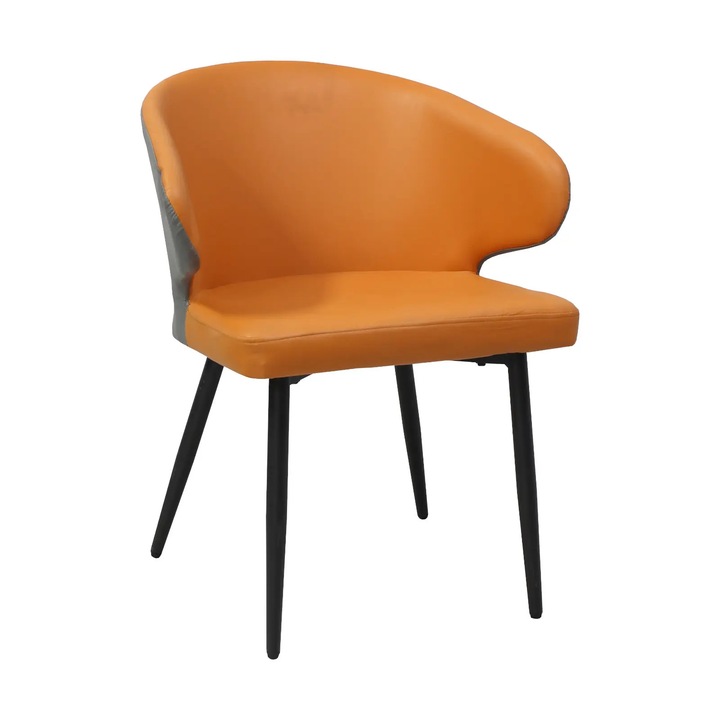 Scaun Venezia Portocaliu Gri, Piele Ecologica, picioare metalice negre
