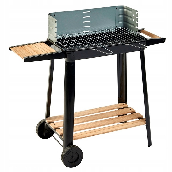 Grill pe carbune Garden Star, dreptunghiular, 49x28cm, pentru 4-6 persoane, cu roti, otel