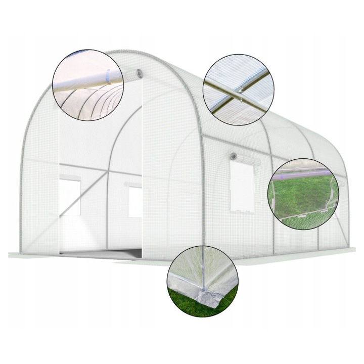 Tunel foliar, Funfit Garden, 6x3m, 12 feronerie, cu feronerie din plasa, UV-4