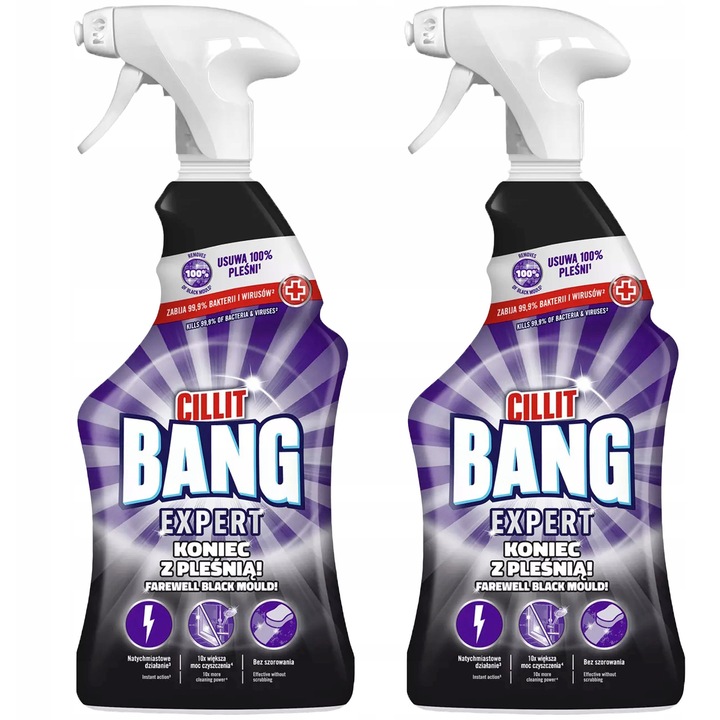 Spray de curatare Cillit Bang Expert, set 2x750ml, pentru mucegai si bacterii, actiune rapida, 2 in 1
