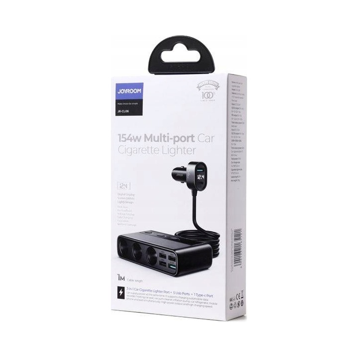 Joyroom JR-CL06 autós töltő, 154W, USB-A/C, fekete, szett 2 biztosítékkal
