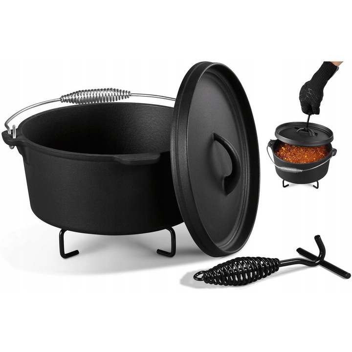 Kociolek Grill Meister 4,2 l, fonta emailata, rezistent la temperaturi ridicate, cu suport, 28x14,5 cm