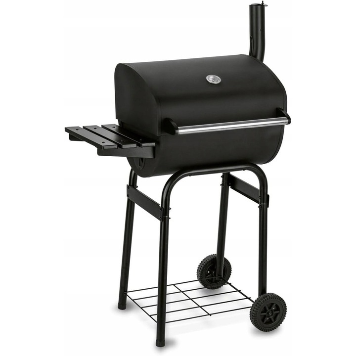 Gratar cu carbuni Landgraf, 45x35cm, negru, cu capac si termometru, roti pentru transport