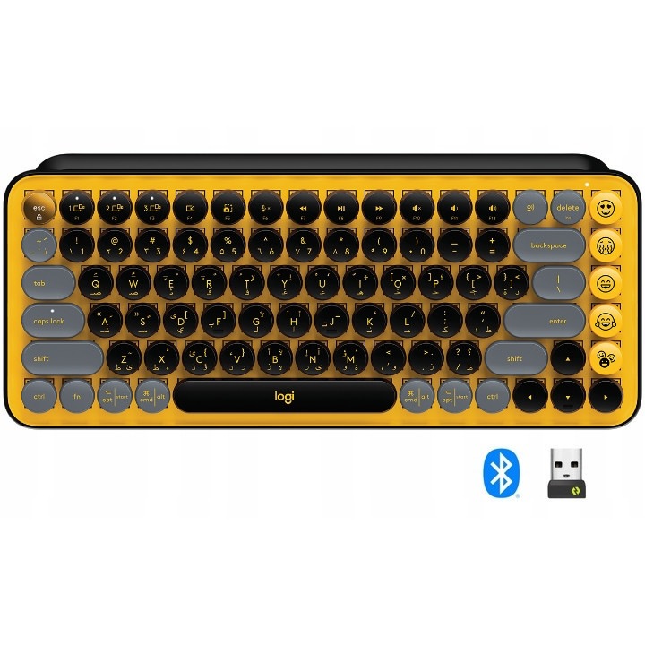 Безжична механична клавиатура Logitech POP Keys Blast, Bluetooth, 2 батерии AAA, 4 емоджи клавиша, компактна