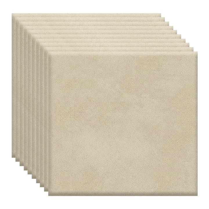 Set 10 x Placi Tapet Autoadeziv Velur 3D Premium NEXTLY, textura catifelata, 34x34 cm, 12mm grosime, material moale si neted, acoperire 1.15 mp, adeziv puternic, rezistente la apa si caldura, crem