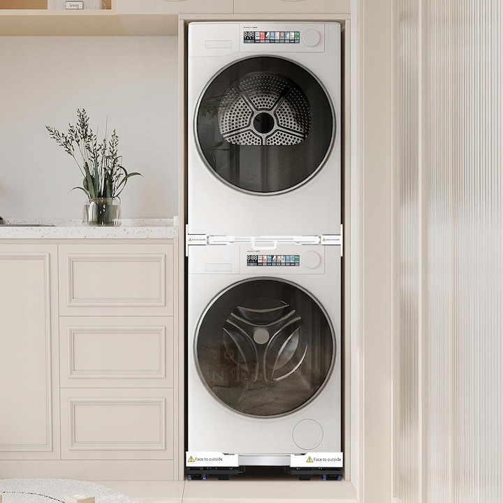 Set universal pentru organizarea masinilor de spalat si uscatoare Niuxx, polca reglabila, 53x68cm, alb