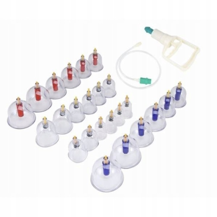 Set 24 ventuze masaj cu pompa, Plastic, Diverse dimensiuni