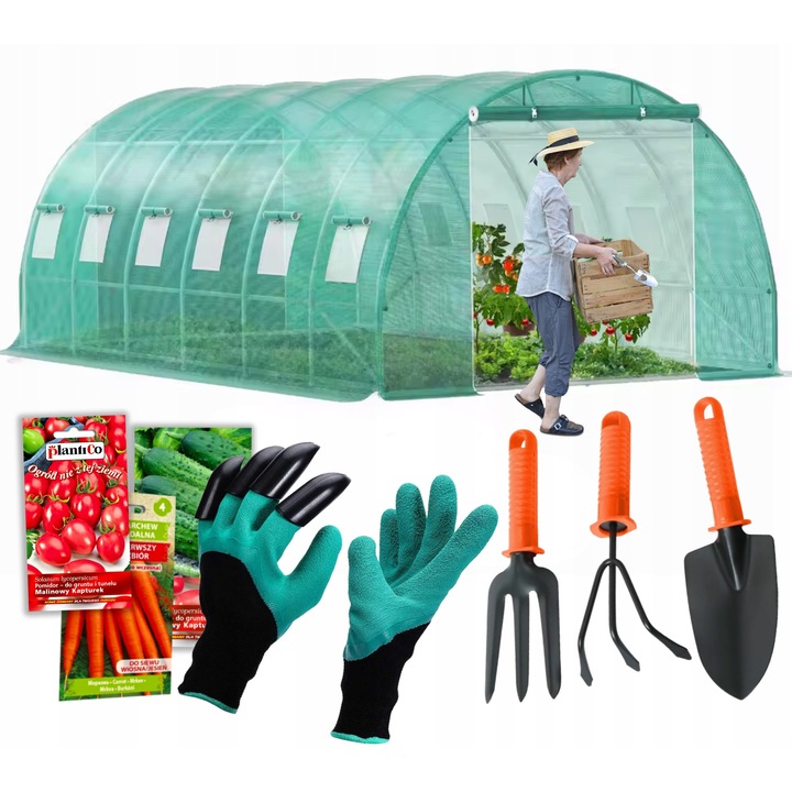 Tunel foliowy 6x3m, verde, 12 feronerie, 3 usi, 12 feronerie cu plasa, set complet