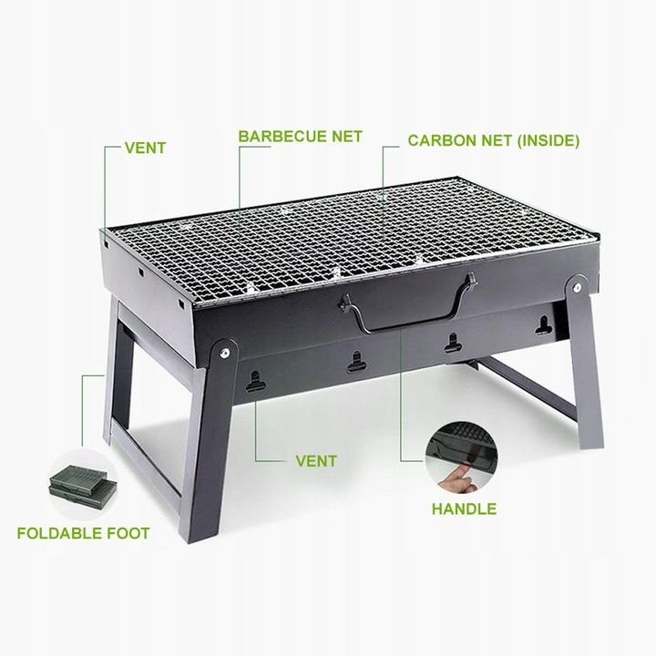 Gratar portabil pe carbune Charmline, 34x23x7cm, pentru 2-3 persoane, usor de curatat, utilizare in aer liber