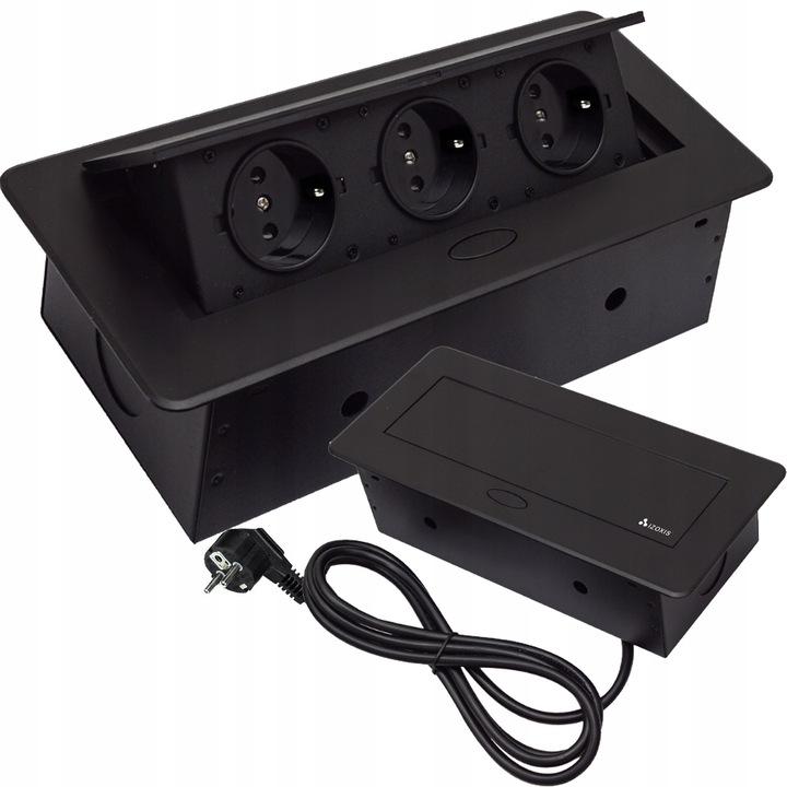 Gniazdo Chovat in Blat Nablatowe, 3 Gniazda Schuko, Negru, 26,5x12x7cm