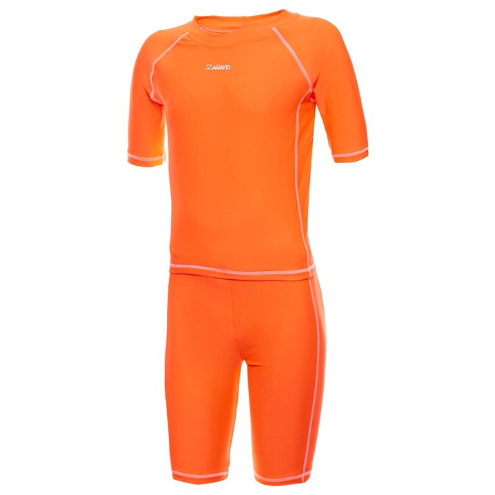 Costum de baie unisex pentru copii, costum de baie din doua piese, rezistent la raze UV, ZAGANO 7005, Portocaliu