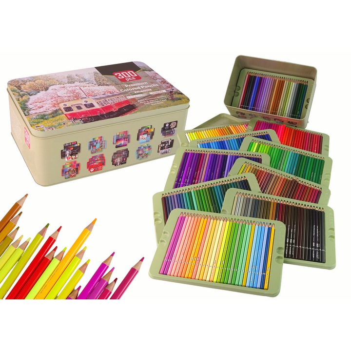 Set de 300 de creioane colorate in organizator, 30x20x12cm, multicolor
