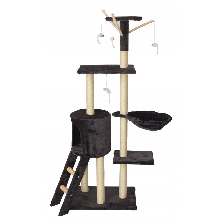 Drapak pentru pisici, Medas, 6 niveluri, 138x55x40cm, cu legowisko si jucarii, multicolor