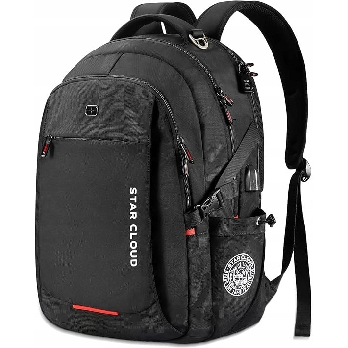 Rucsac calatorie PUSLOM 55L, impermeabil, cu port USB, negru, 27x41x54cm