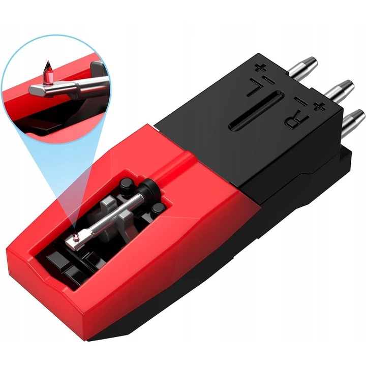 3 db univerzális gramofon tűkészlet, piros és fekete, méretei 3,1x0,9cm