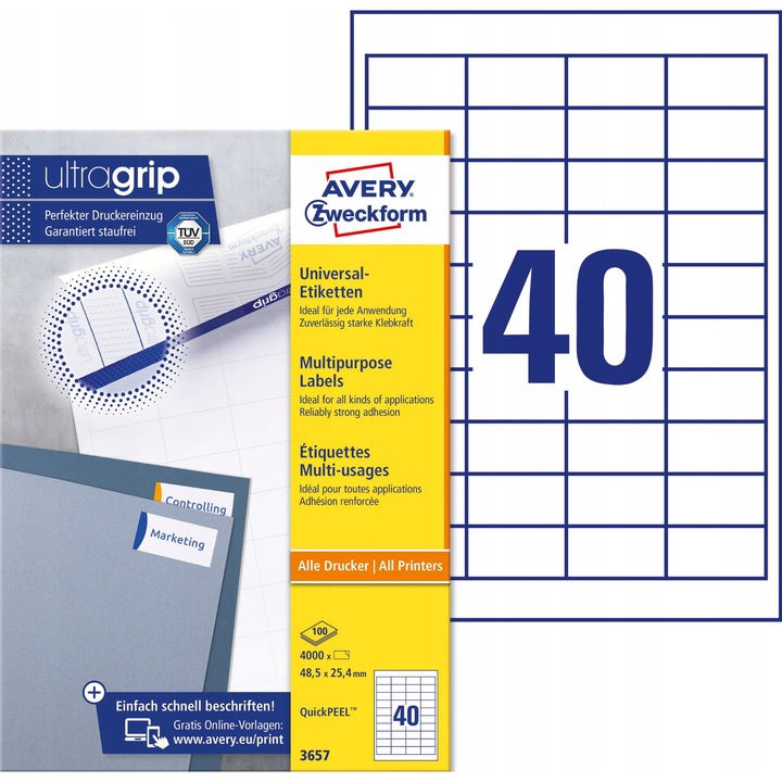 Etichete autoadezive A4 48,5x25,4 mm set 4000 bucati, alb