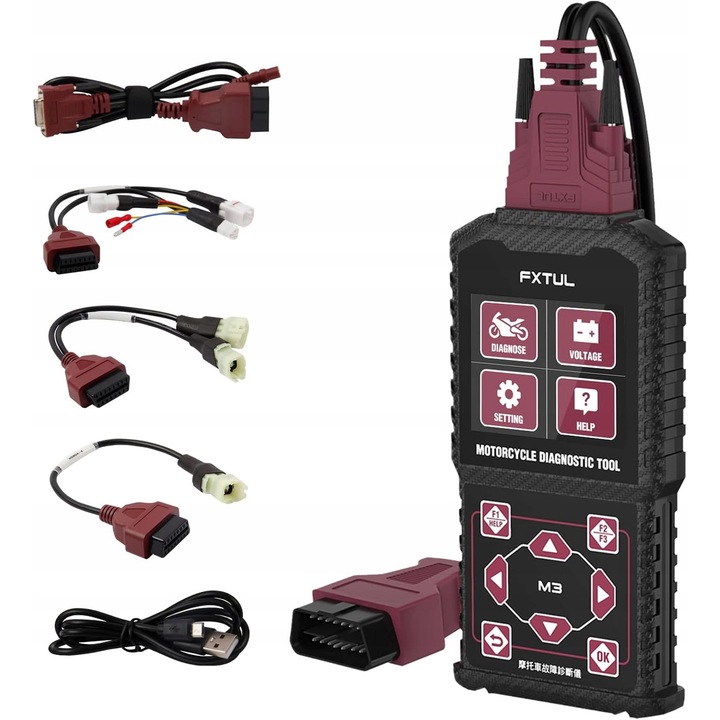 Tester diagnosztikai FXTUL M3-A OBD2 motorkerékpárokhoz és autókhoz, kompatibilis Yamaha, Honda, Kawasaki modellekkel, kábellel együtt