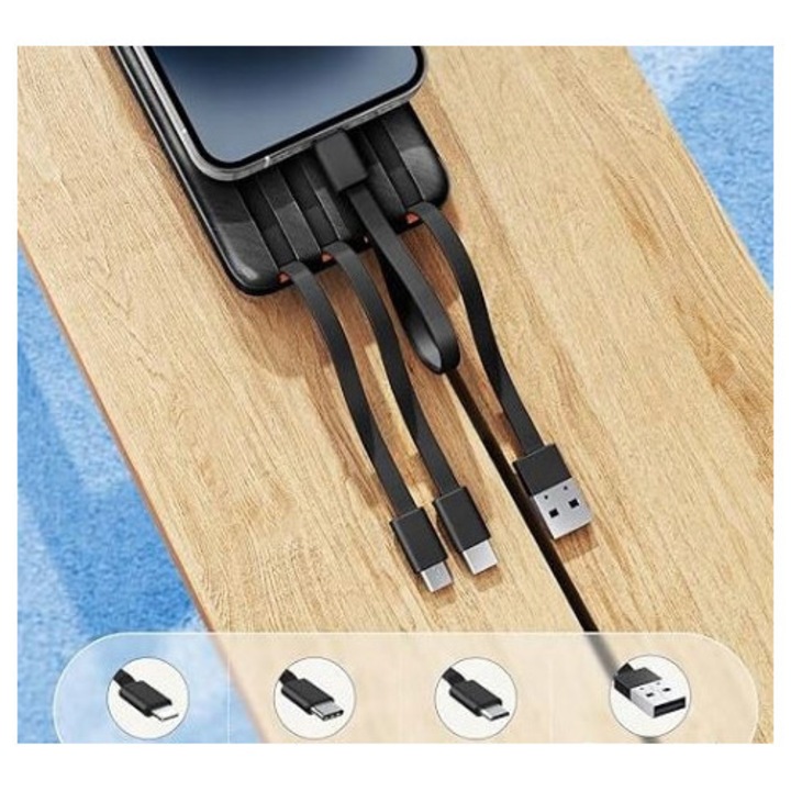 Powerbank CHARMAST C2065 20000 mAh, 3 cabluri integrate, 22,5 W, 16,3x7,2x1,8cm