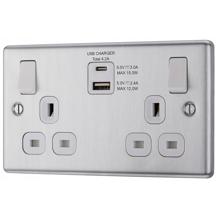 Prize cu USB si USB-C, GoodHome, EBS22UACW, 4 intrari, alb, 25mm