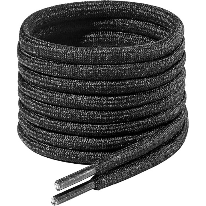 Textil cipőfűző, Kerek, 0.4 cm vastag, 2 pár, 160 cm, Univerzális, Fekete