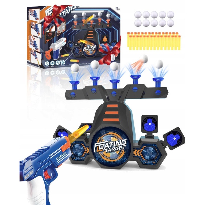 Set de jucarii interactive pentru copii, pistol cu 2 pistoale, 10 proiectile din spuma, tinta electrica, 31,5x29x7cm