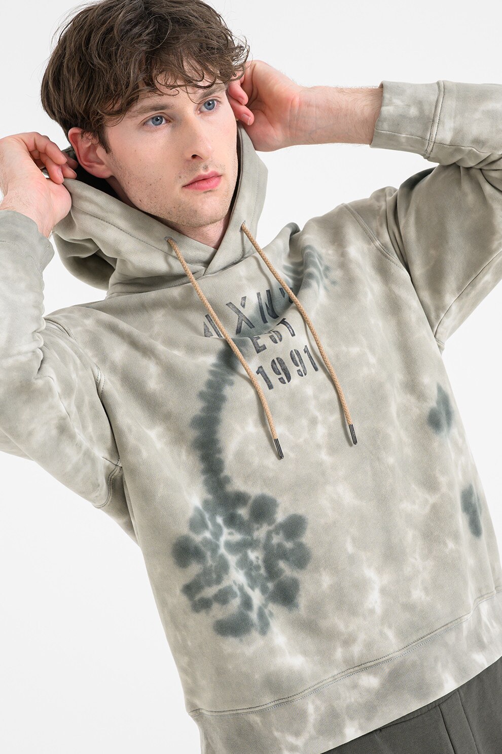 KOTON, Hanorac cu model tie dye, Alb, Albastru prafuit, S - eMAG.ro