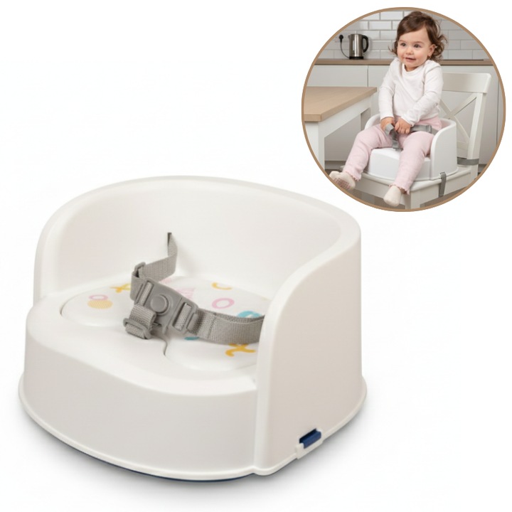 Scaun inaltator de masa portabil tip booster Kidizi EasySeat alb, model convertibil in taburet de joaca