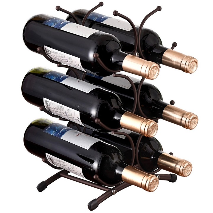 Suport Metalic Pufo pentru Sticle de Vin– Organizator Elegant pentru Depozitare si Expunere Stilata a Vinurilor