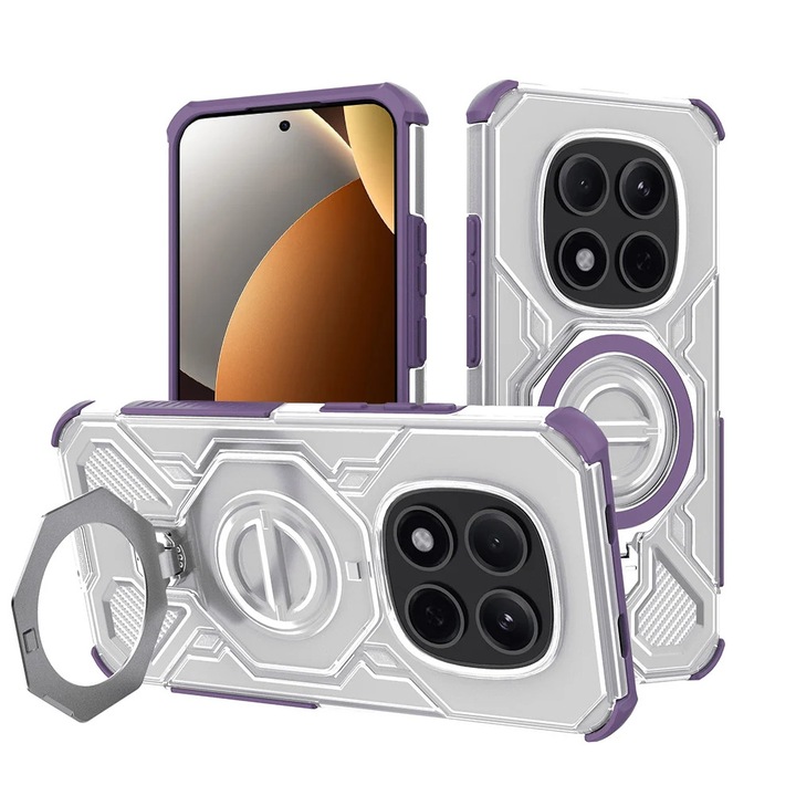 Husa pentru Xiaomi Redmi Note 15 Pro+ 5G / Poco M8 Pro 5G, Antisoc, SKYDDAR INOVATION, Carbon Shield PRO, Magsafe, set cu sticker, Mov