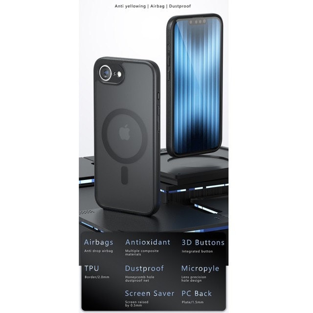 Husa Upzz® Pure Frosted Compatibila Cu iPhone 17e, Functie Magsafe, Design Premium, Rezistenta, Negru