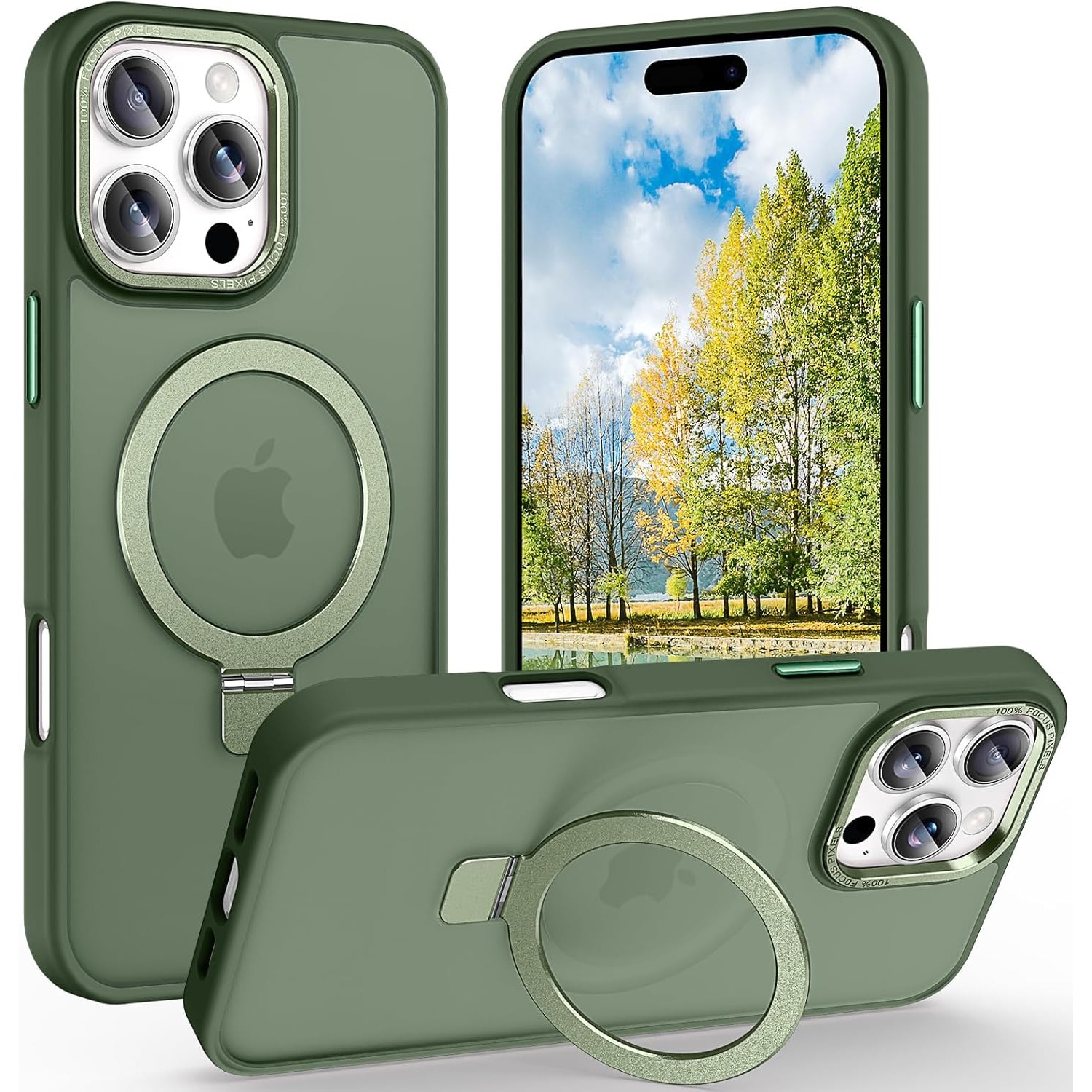 Husa pentru iPhone 16 Pro Max Premium Magsafe Ring, Inel de Prindere, Incarcare Wireless, Antisoc, Fumuriu cu margini Verzi