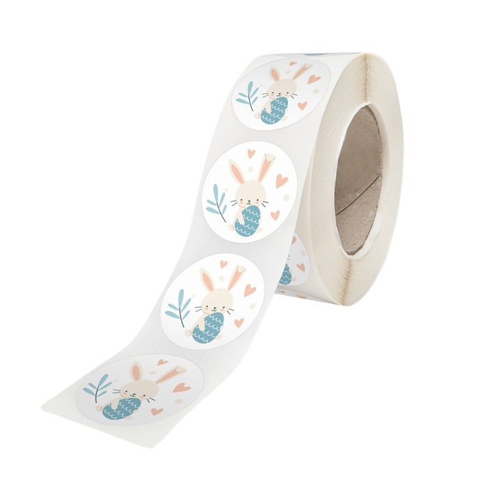 Rola 100 Stickere/Etichete autoadezive Model Paste Soft Spring Eggs 2B, Diametru 5cm