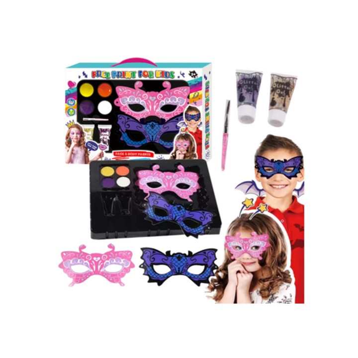 Arcfesték és testfesték készlet, Maksik, 8 szín, ecsettel és farsangi maszkokkal, sárkány