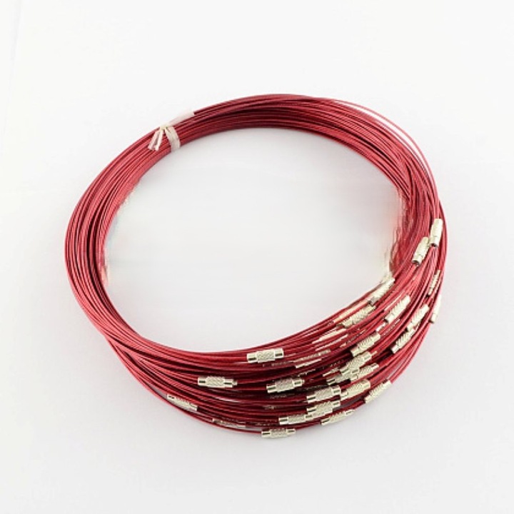 6 db nyaklánc alap, drót, enyhén hajlékony, menetes fém zár, sötétvörös színű, medál nélkül