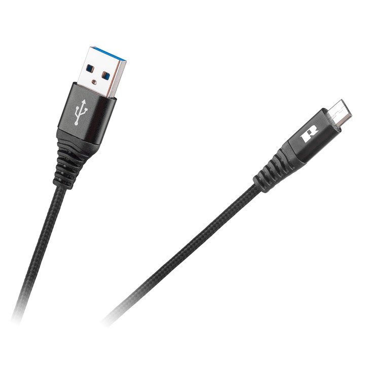 Cabluri de date micro USB 2m, Rebel, negru, suporta incarcare rapida, 200cm