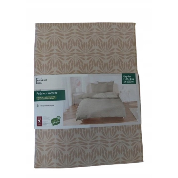 Ágyneműhuzat garnitúra, 220x200cm, 2x párnahuzat 70x80cm, 60% pamut, 40% poliészter, bézs