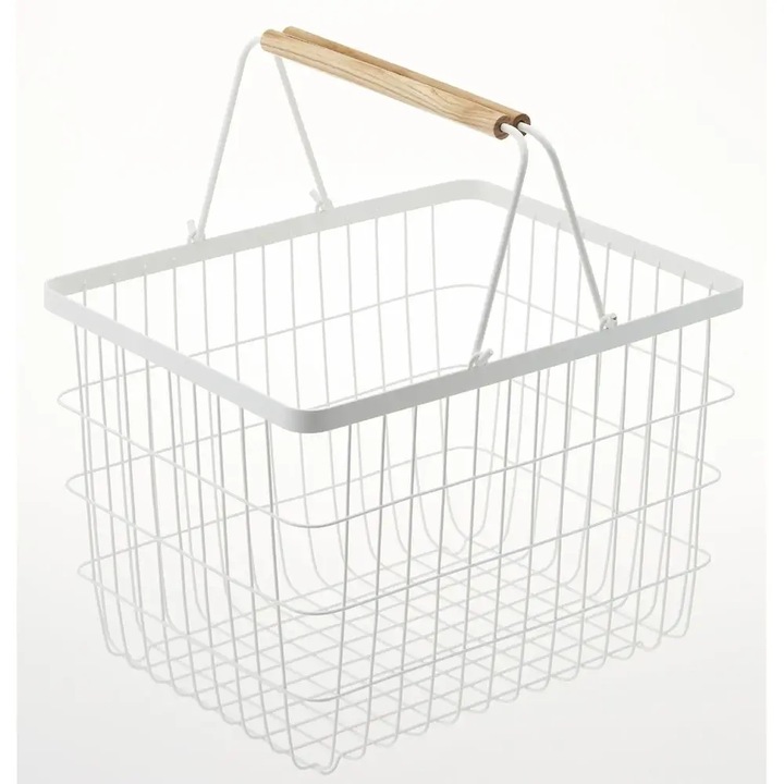 Cos de rufe Yamazaki TOSCA M, alb, 41,5x31x27cm, cu manere din lemn, capacitate 23 litri