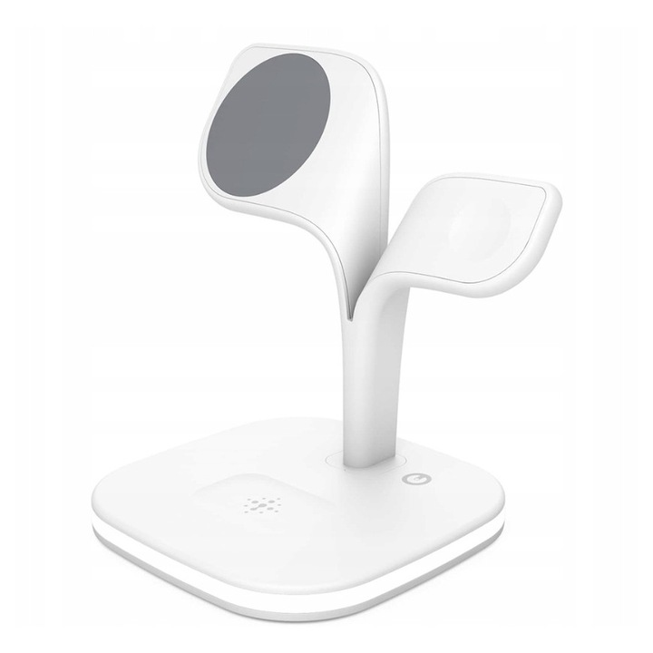 Incarcator Inductie 5 in 1, Alb, cu Lampa Nocturna, pentru Dispozitive Apple