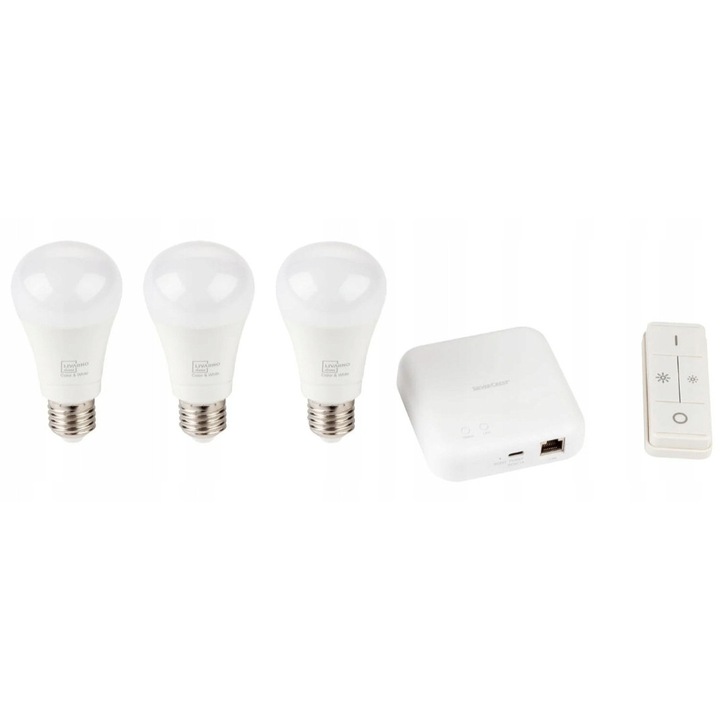 Set start pentru iluminat inteligent, modul Gateway, 3 becuri, 16 milioane de culori, Zigbee 3.0