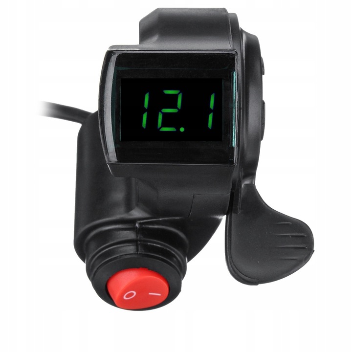 Maneta gaz cu voltmetru LED, 5V, 2m, neagra, pentru biciclete electrice